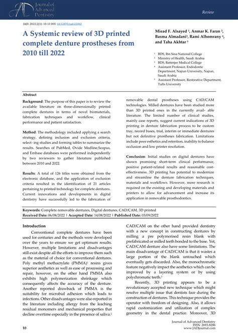 (PDF) A Systemic review of 3D printed complete denture.